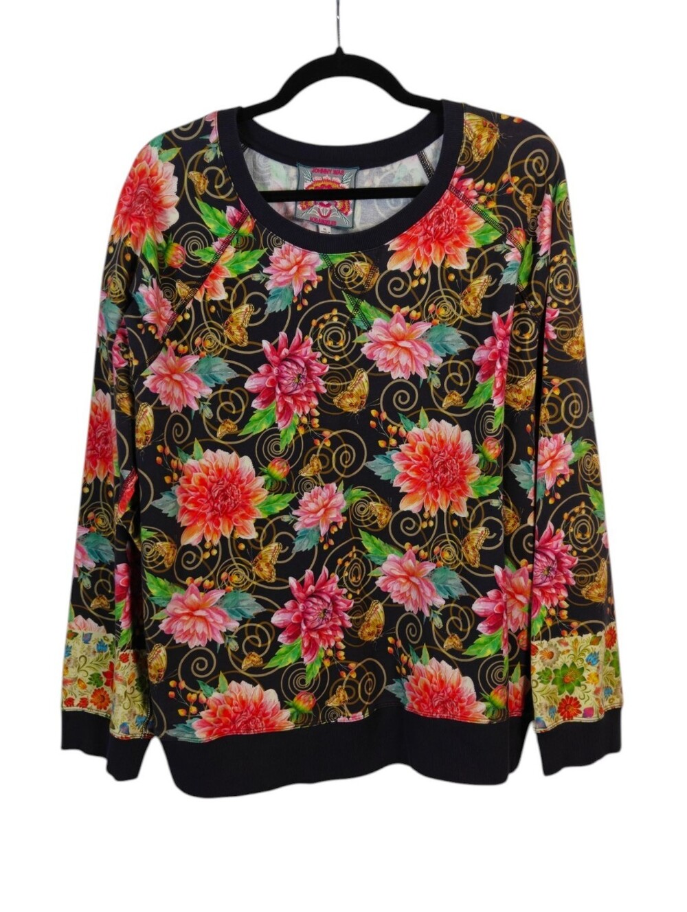 JOHNNY WAS Uptown Raglan Crewneck Sweatshirt In Multi Boho Size XL